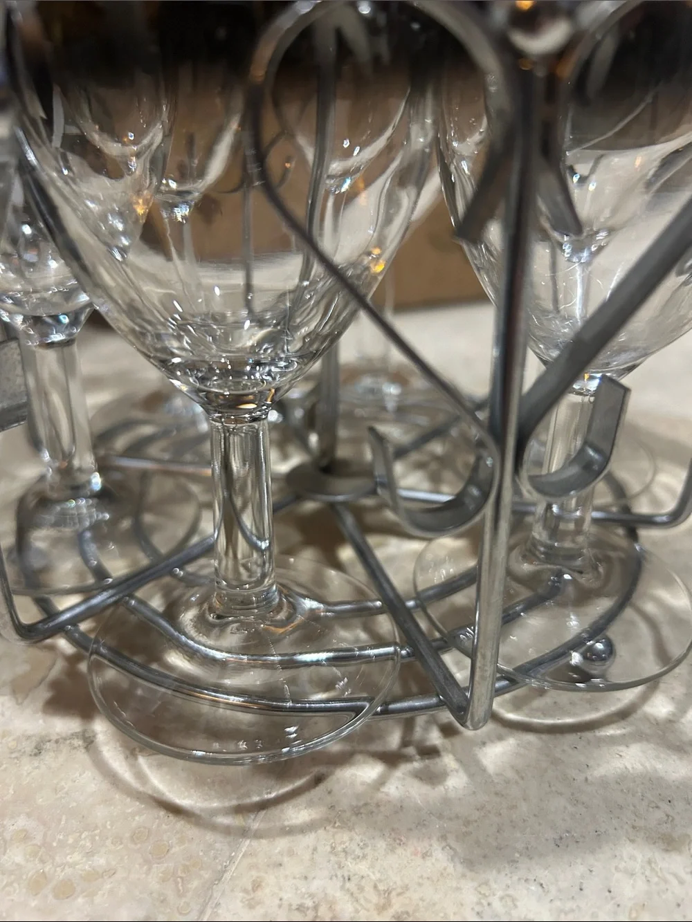 vintage Queen's Lusterware Silver Fade Wine Glass Set with a Chrome Heart Caddy